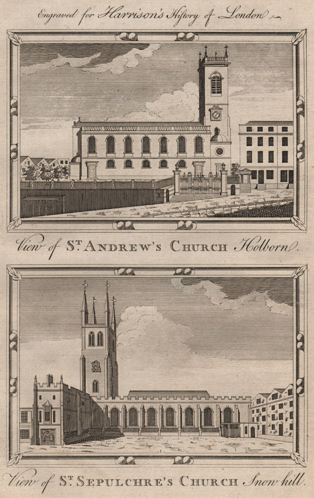 HOLBORN CHURCHES St. Andrew's. St Sepulchre-without-Newgate, Snow hill 1775
